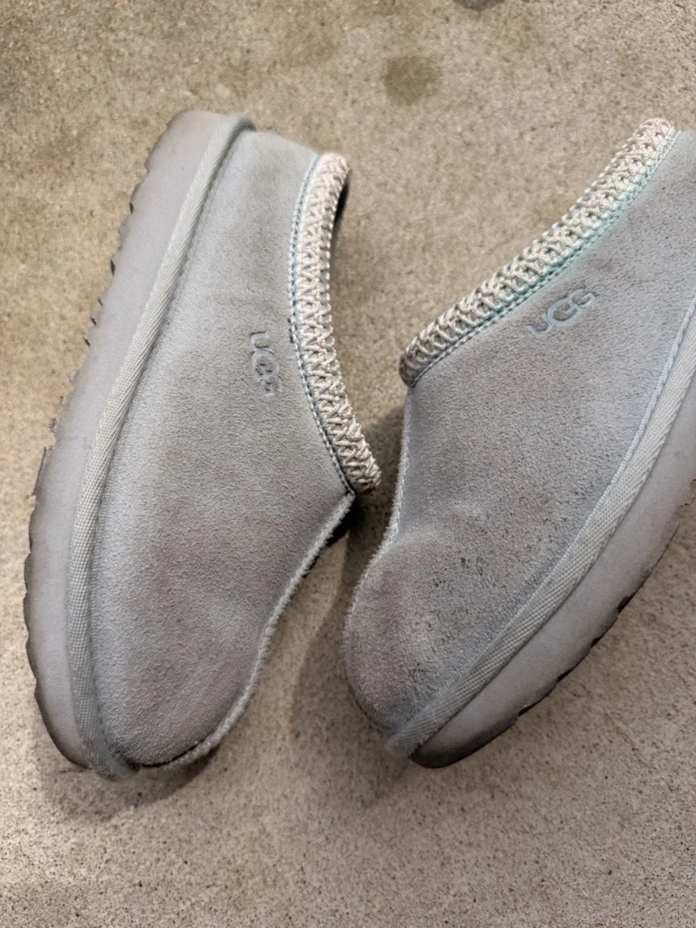 UGG kids Light Gray Suede Slip-On Slippers with Shearling Lining